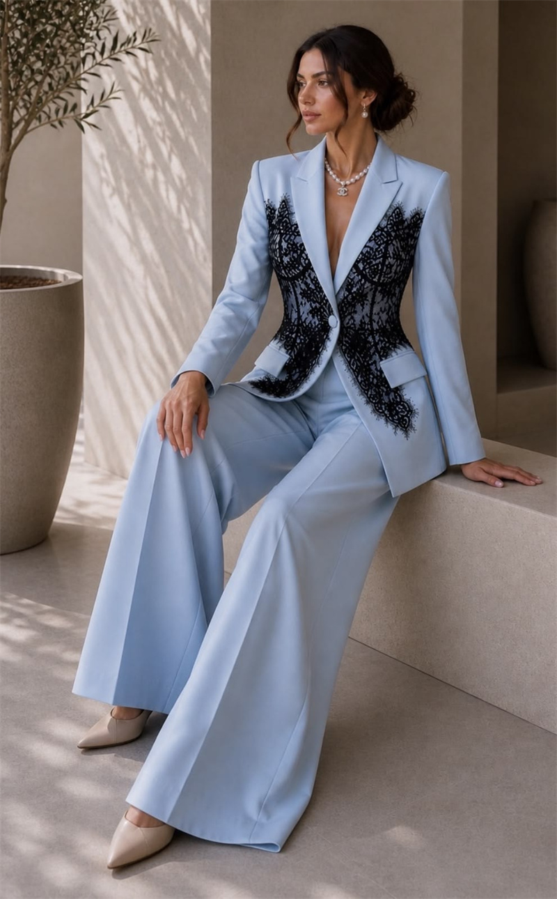 Women'S Formal Wear Jackets - Fashion Blue Women Suits Set 2