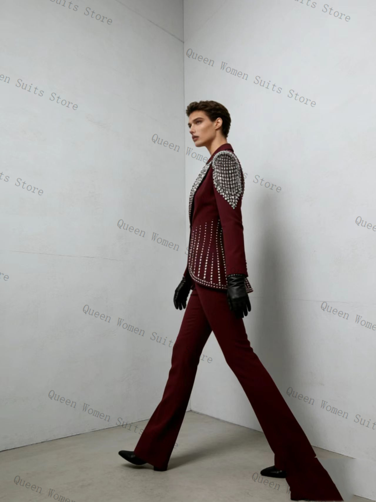 Women'S Formal Wear Jackets - Burgundy Women Suit Set 2 Pcs