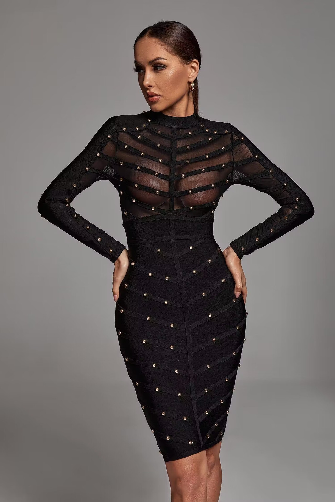 Women Formal Wear H&M - Stylish Rivets Glam Perspective Fishbone Waist