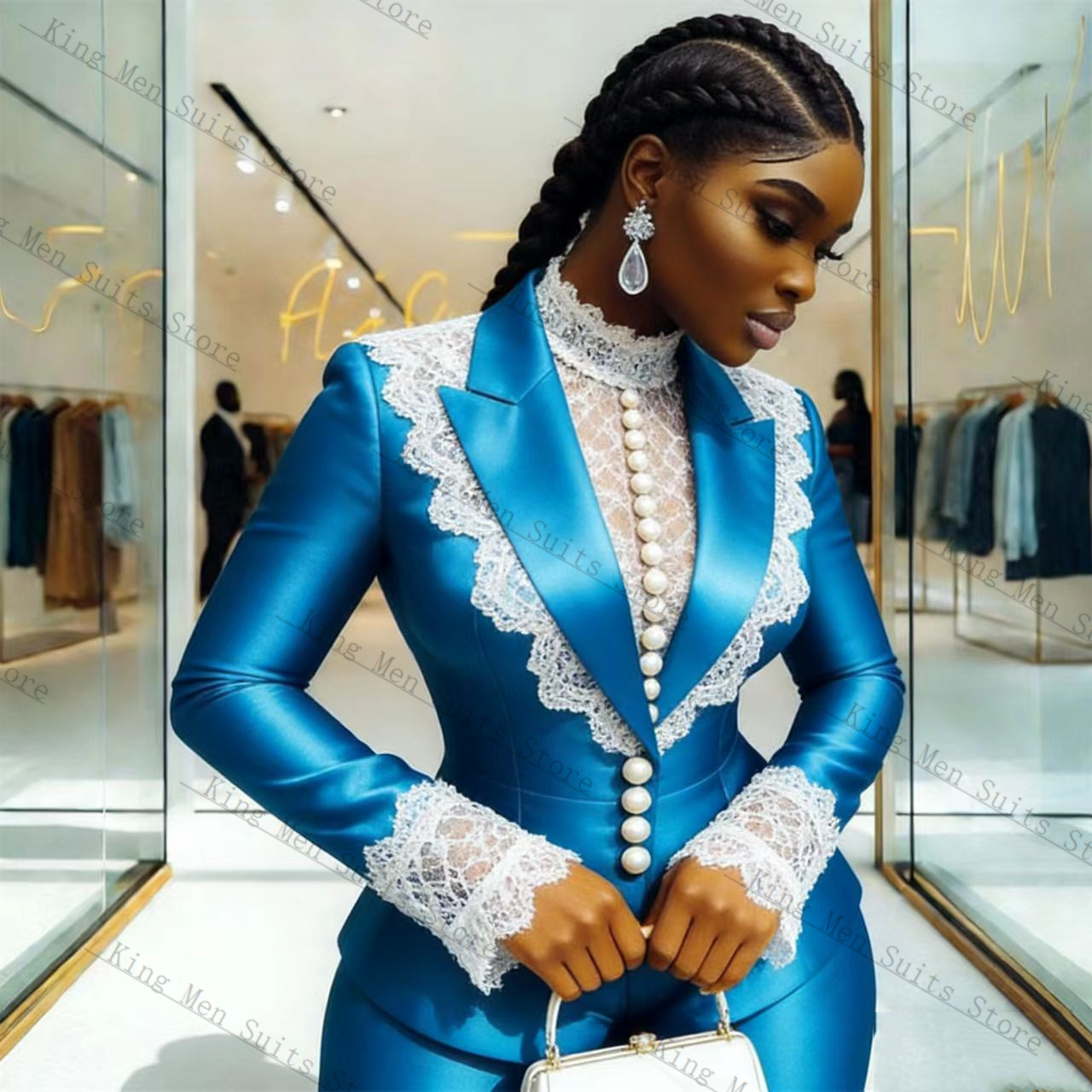 Blue Satin Lace Women Suit Set - Women'S Formal Wear Jackets review and price