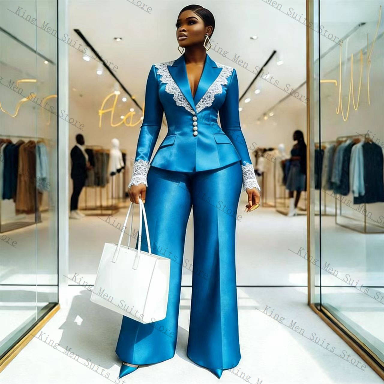 Blue Satin Lace Women Suit Set - Women'S Formal Wear Jackets review and price
