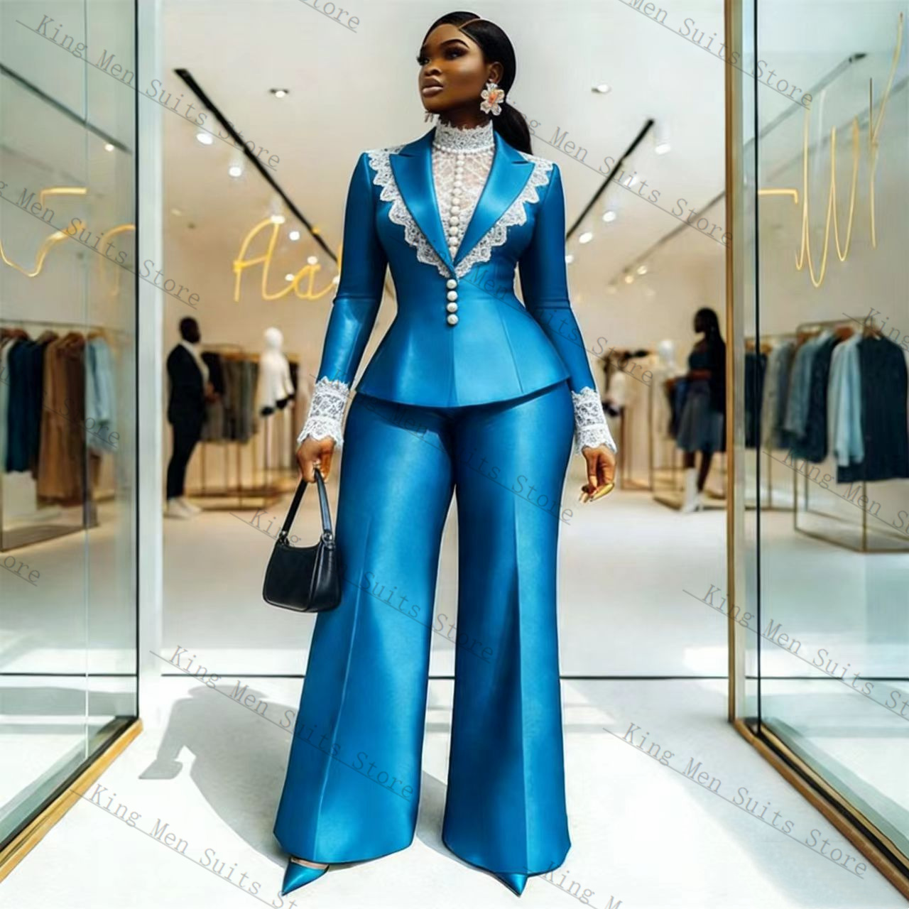 Blue Satin Lace Women Suit Set - Women'S Formal Wear Jackets review and price