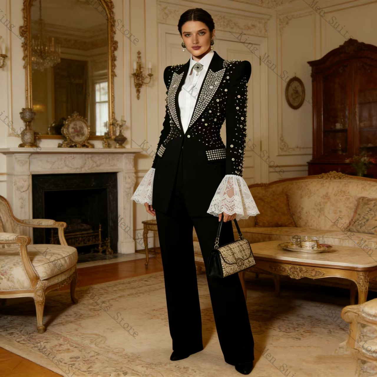 Crystals Black Women Suit Set  - Women Formal Wear With Black Blazer review and price